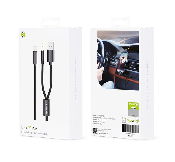 WYEFLOW 8-Pin to USB-A & 3.5mm Cable