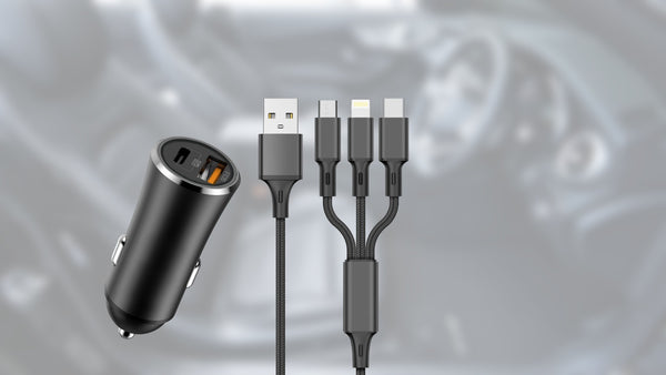 WYEFLUX 17W USB-A & USB-C In-Car Charger With 3-In-1 Cable