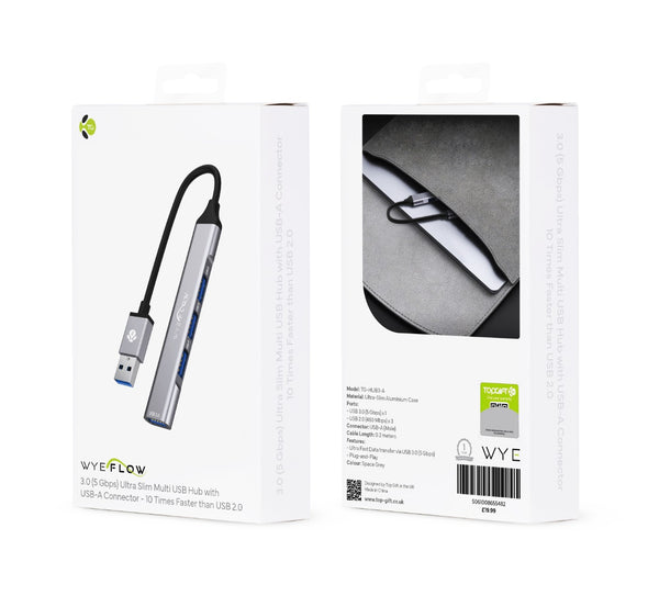 WYEFLOW 3.0 (5 Gbps) Ultra Slim Multi USB Hub with USB-A Connector 10 Times Faster than USB 2.0