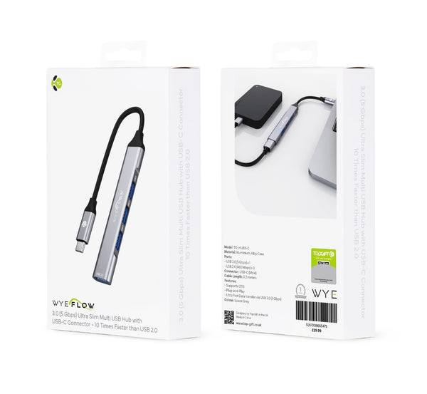 WYEFLOW 3.0 (5 Gbps) Ultra Slim Multi USB Hub with USB-C Connector 10 Times Faster than USB 2.0