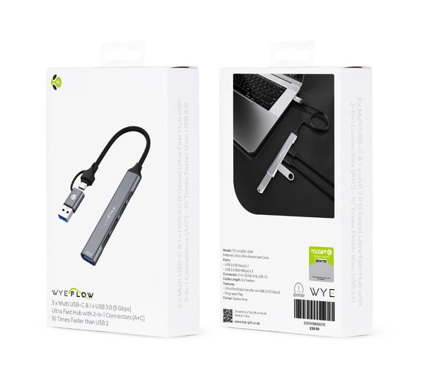 WYEFLOW 3 x Multi USB-C & 1 x USB 3.0 (5 Gbps) Ultra Fast Hub with 2-In-1 Connectors (A+C) 10 Times Faster than USB 2.0